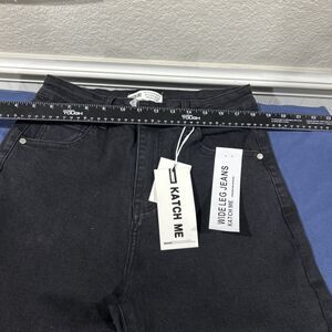 Katch Me Jeans Womens Size 10 Black Denim Wide Leg High Rise Pockets Casual